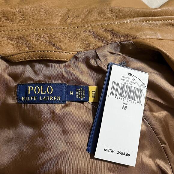 Ralph Lauren Womens Cropped Lambskin Trench‎ Coat Size M Tan Luxe MSRP $998 FLAW - Picture 9 of 16